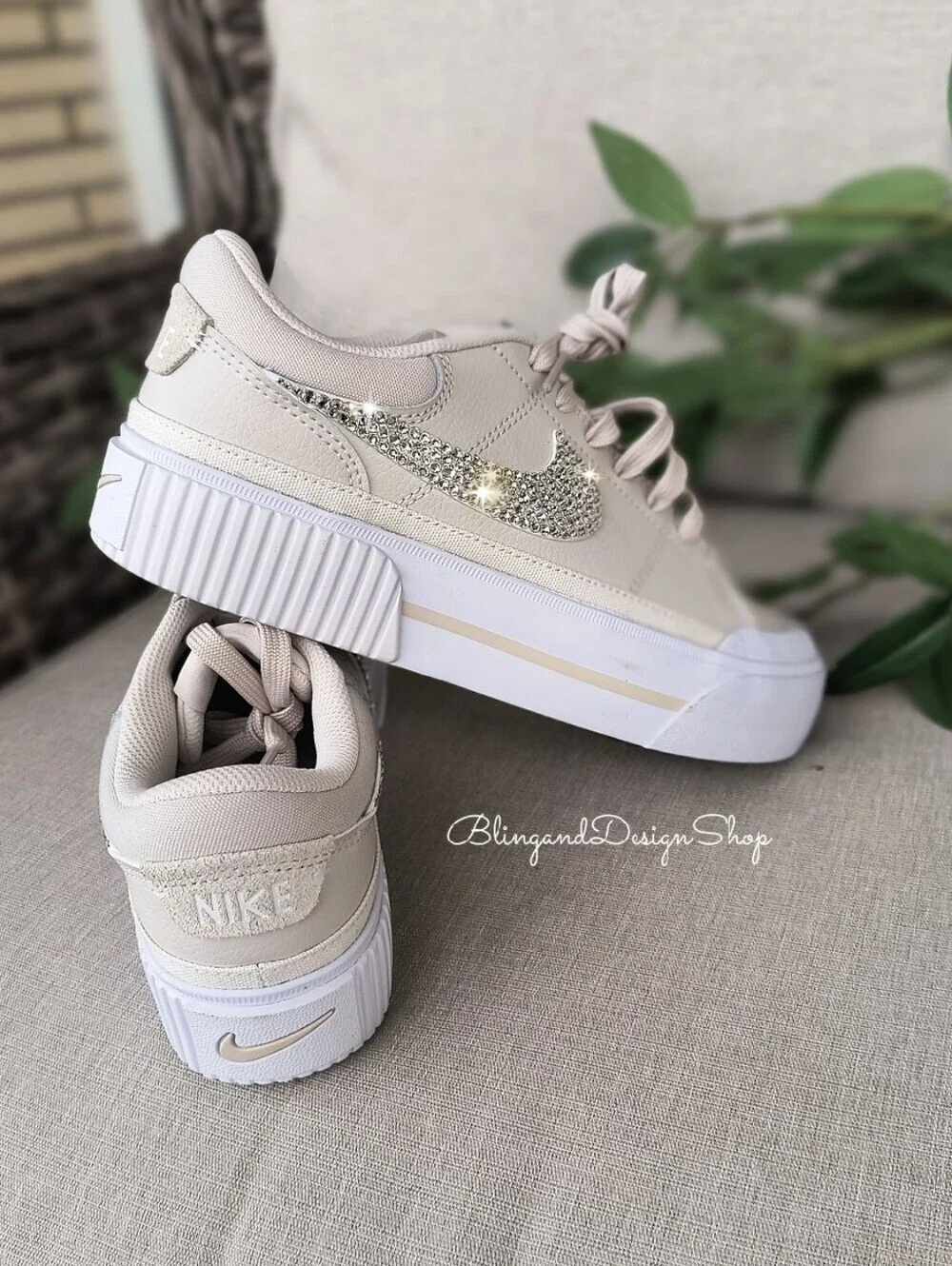 Women's Bling Nike Court Legacy Lift Brown Sneakers made with Crystals Custom
